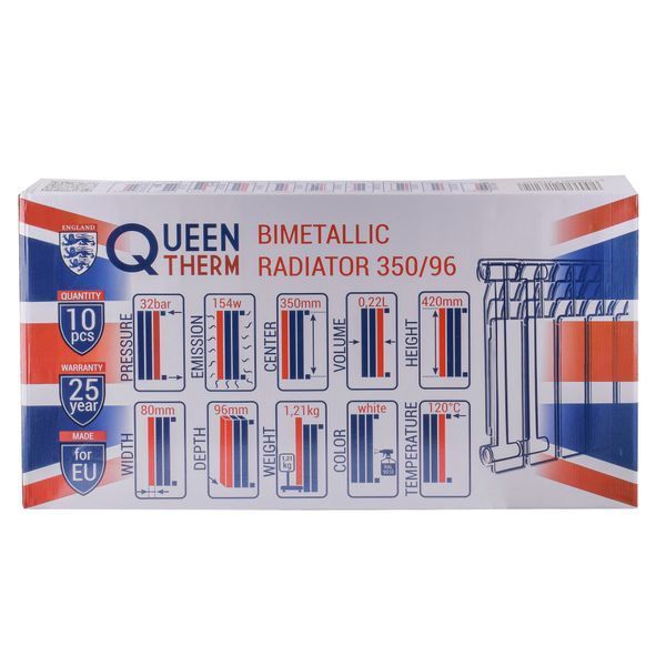 Радіатор біметалевий секційний QUEEN THERM 350/96 (кратно 10) 21821 фото