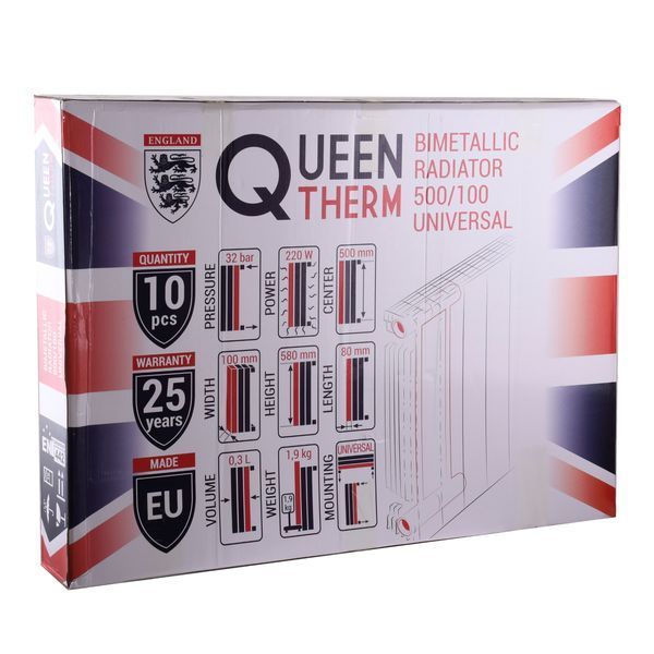 Радіатор біметалевий секційний QUEEN THERM 500/100 UNIVERSAL (кратно 10) 26267 фото